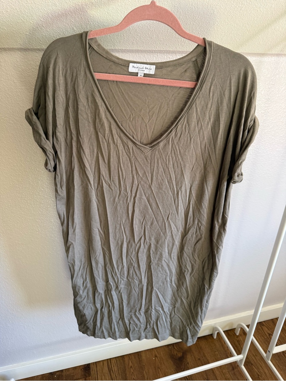 V-Neck Short Sleeve Women's Dress  - Olive